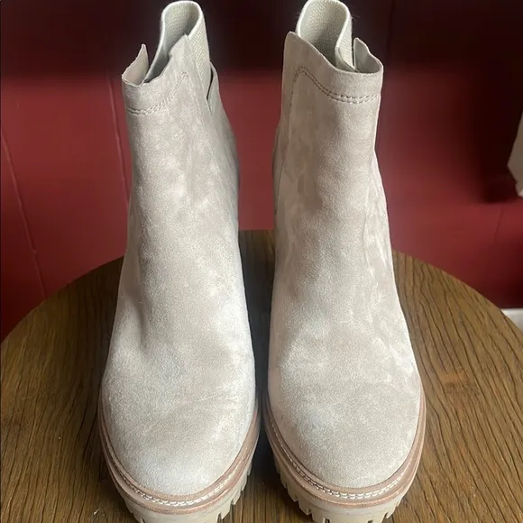 Vince Camuto Cream Heeled Boots with Suede Finish