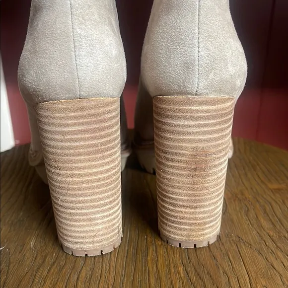 Vince Camuto Cream Heeled Boots with Suede Finish