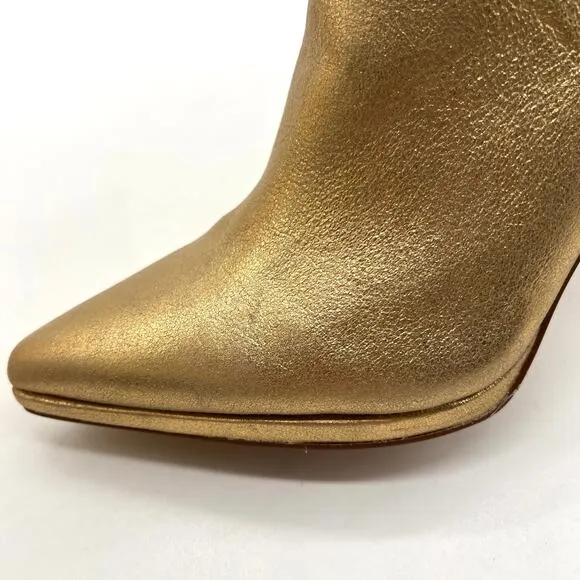 VINCE CAMUTO Pitonnda Gold Leather Boots Womens 8 Metallic Heeled Pointy Toe