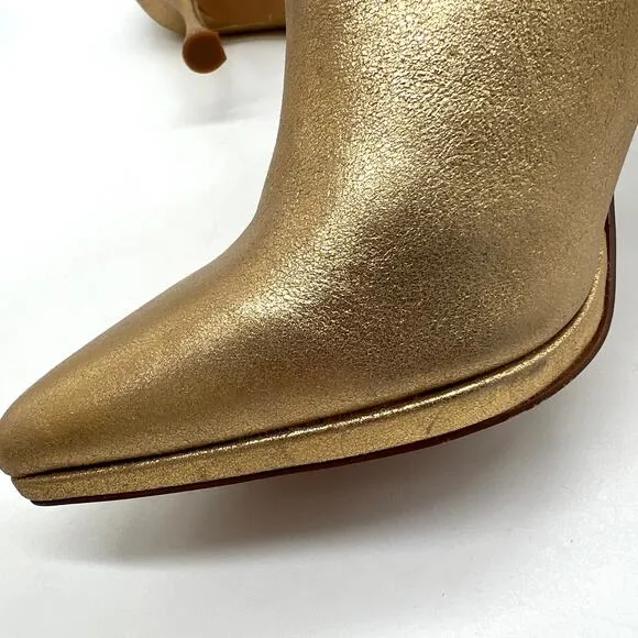 VINCE CAMUTO Pitonnda Gold Leather Boots Womens 8 Metallic Heeled Pointy Toe