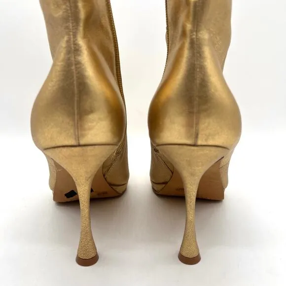 VINCE CAMUTO Pitonnda Gold Leather Boots Womens 8 Metallic Heeled Pointy Toe