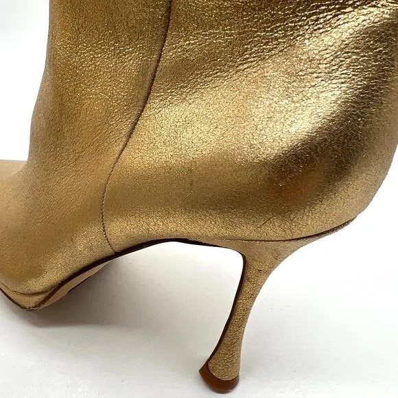 VINCE CAMUTO Pitonnda Gold Leather Boots Womens 8 Metallic Heeled Pointy Toe