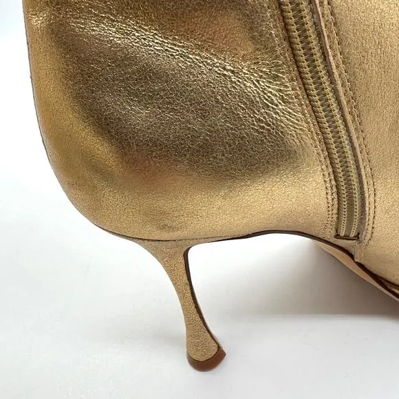 VINCE CAMUTO Pitonnda Gold Leather Boots Womens 8 Metallic Heeled Pointy Toe