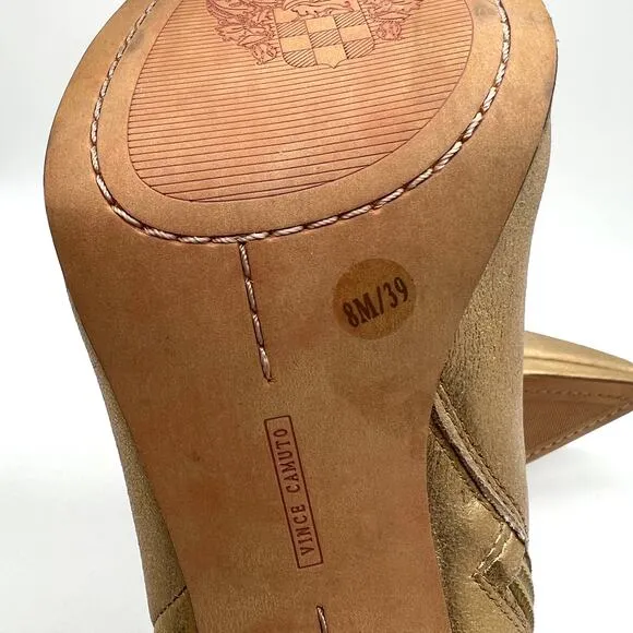 VINCE CAMUTO Pitonnda Gold Leather Boots Womens 8 Metallic Heeled Pointy Toe