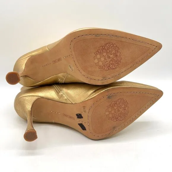 VINCE CAMUTO Pitonnda Gold Leather Boots Womens 8 Metallic Heeled Pointy Toe