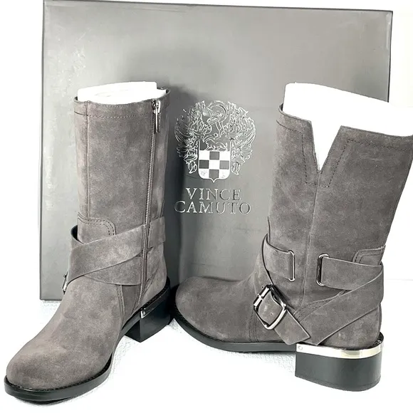 Vince Camuto Womens Motorcycle Ankle High Boots Suede Leather Wethima 6.5M NIB
