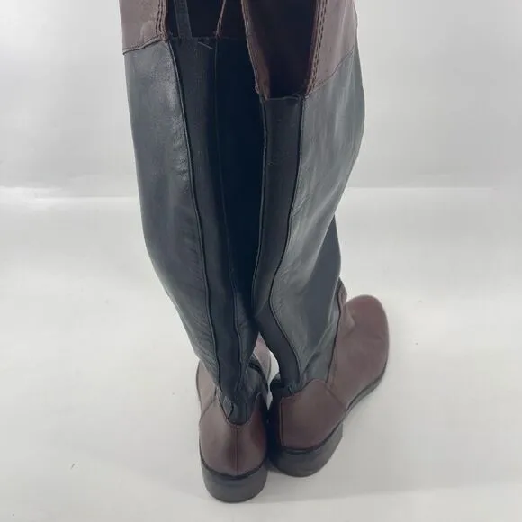 Vince Camuto Womens Riding Boots Leather Knee High Tall Brown Black Size 8.5&quot;