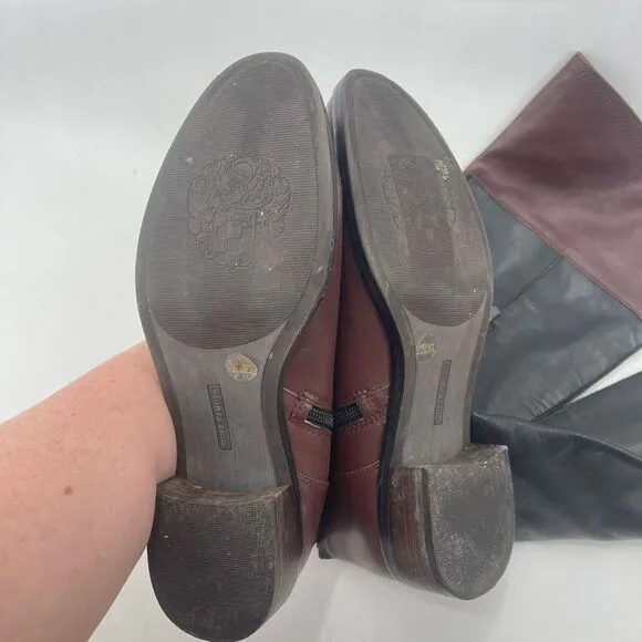 Vince Camuto Womens Riding Boots Leather Knee High Tall Brown Black Size 8.5&quot;