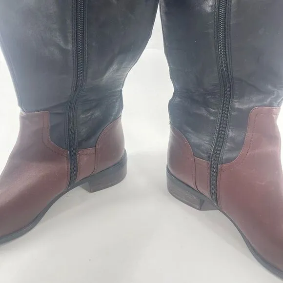 Vince Camuto Womens Riding Boots Leather Knee High Tall Brown Black Size 8.5&quot;