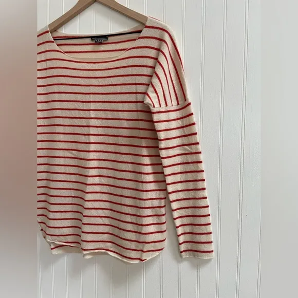 VINCE Cashmere Boat Neck Striped Tunic Length Sweater Coastal Size S *Flaw