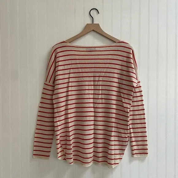VINCE Cashmere Boat Neck Striped Tunic Length Sweater Coastal Size S *Flaw
