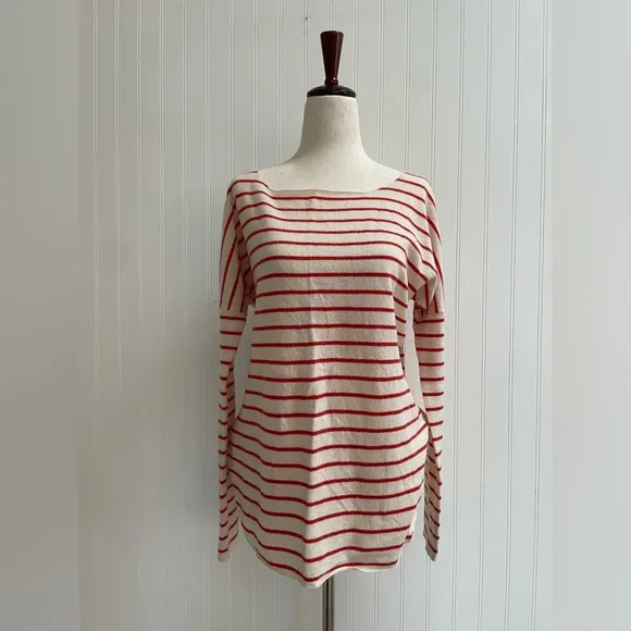 VINCE Cashmere Boat Neck Striped Tunic Length Sweater Coastal Size S *Flaw