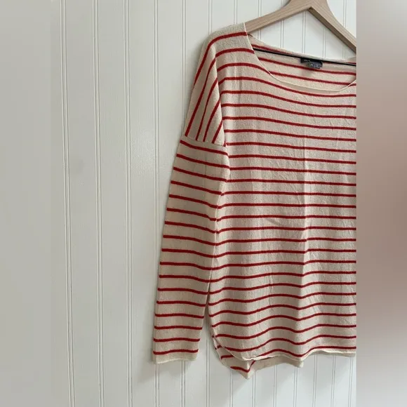 VINCE Cashmere Boat Neck Striped Tunic Length Sweater Coastal Size S *Flaw