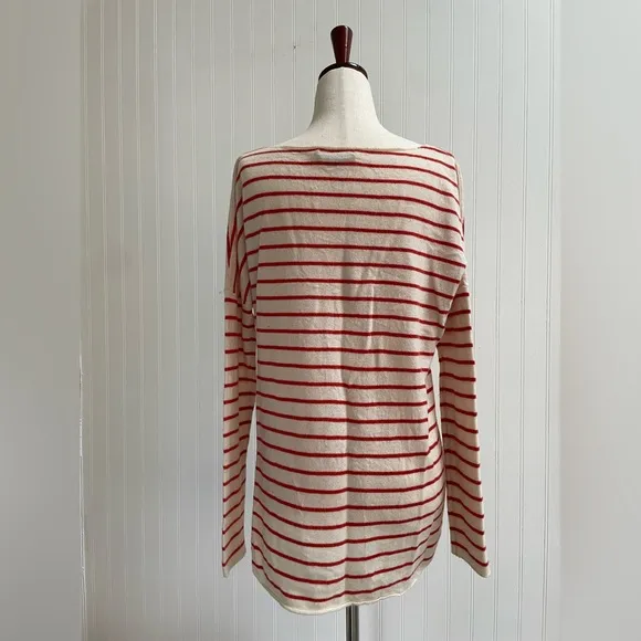 VINCE Cashmere Boat Neck Striped Tunic Length Sweater Coastal Size S *Flaw
