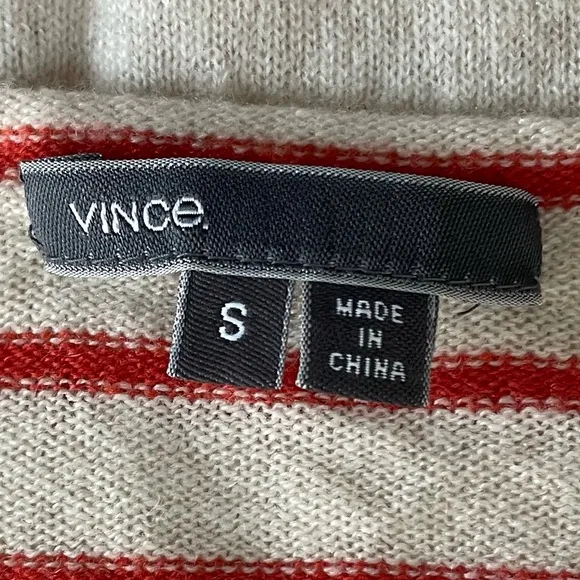 VINCE Cashmere Boat Neck Striped Tunic Length Sweater Coastal Size S *Flaw