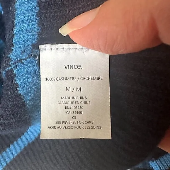 Vince Ribbed Striped Cashmere Boat Neck Sweater Black and Blue Size M
