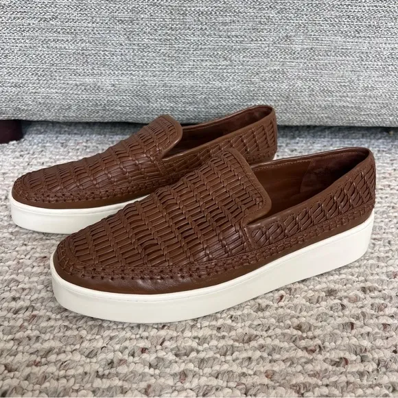 VINCE Stafford Womens Woven Leather Platform Slip On Sneakers
