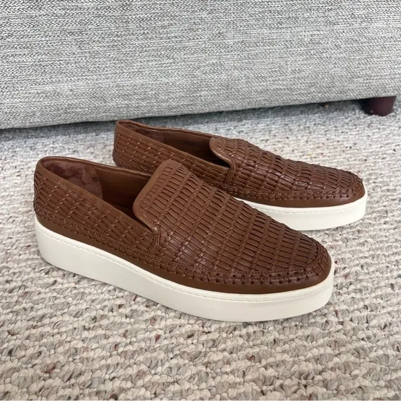 VINCE Stafford Womens Woven Leather Platform Slip On Sneakers