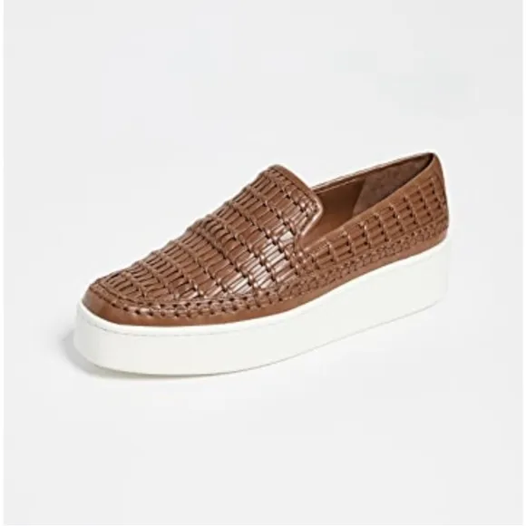 VINCE Stafford Womens Woven Leather Platform Slip On Sneakers