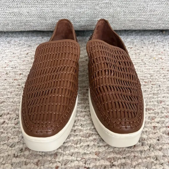 VINCE Stafford Womens Woven Leather Platform Slip On Sneakers