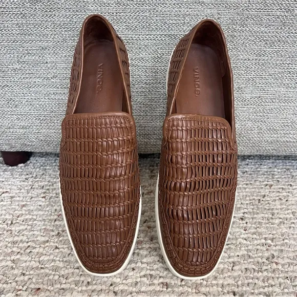 VINCE Stafford Womens Woven Leather Platform Slip On Sneakers