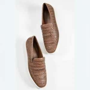 VINCE Stafford Womens Woven Leather Platform Slip On Sneakers