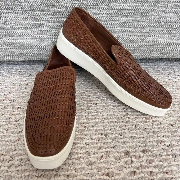 VINCE Stafford Womens Woven Leather Platform Slip On Sneakers