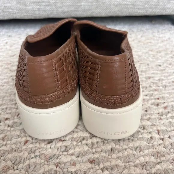 VINCE Stafford Womens Woven Leather Platform Slip On Sneakers
