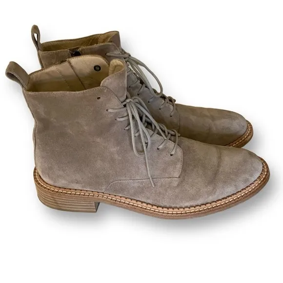 VINCE Suede Cabria Bootie Woodsmoke Women’s Size 7.5 Tie Up Flat 1” W…Gorpcore