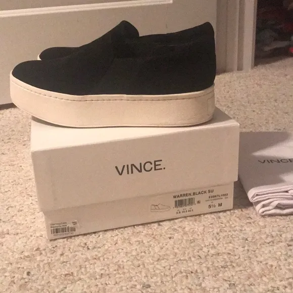 VINCE Warren Black suede slip on sneakers