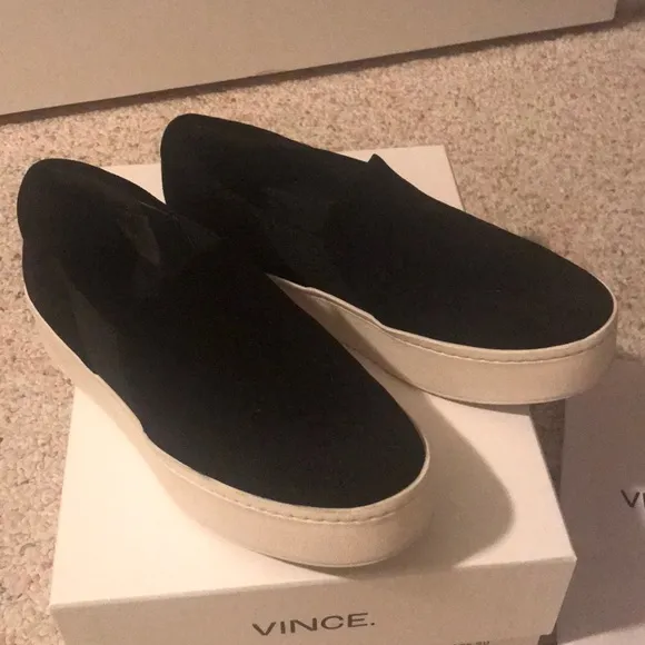 VINCE Warren Black suede slip on sneakers