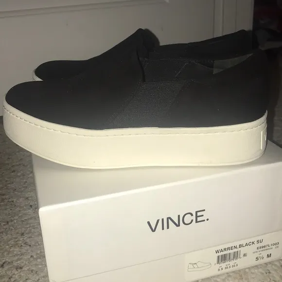 VINCE Warren Black suede slip on sneakers