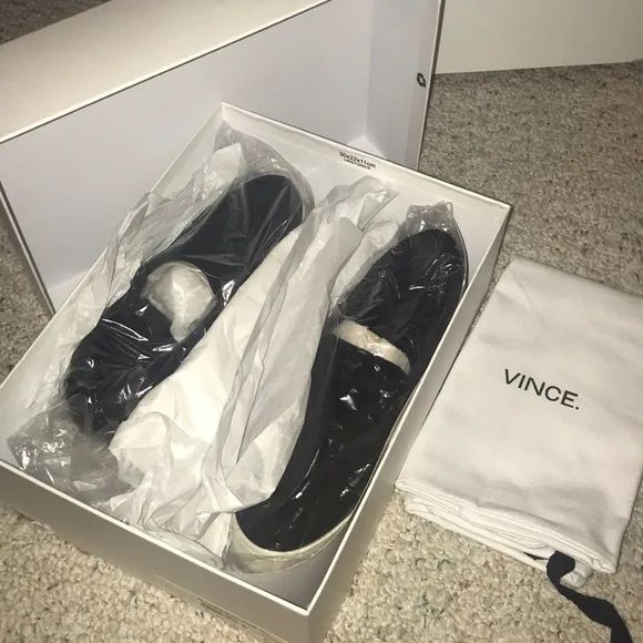 VINCE Warren Black suede slip on sneakers