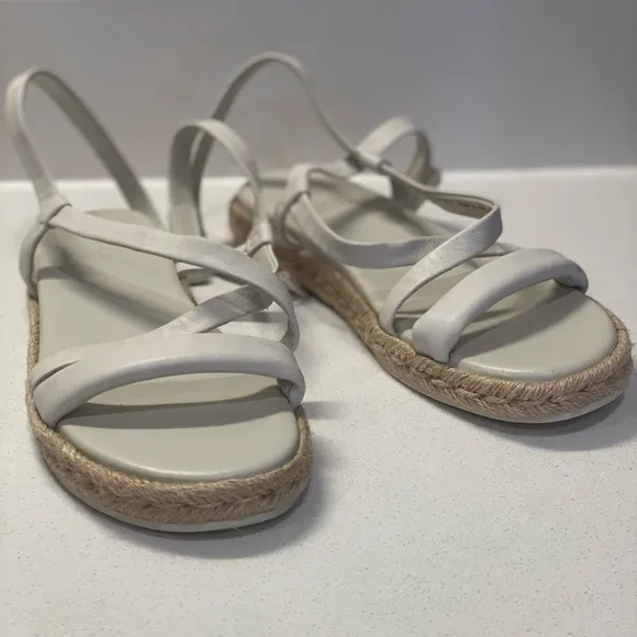 VINCE Womens Ivory Strappy Ankle Strap Adjustable Leather Dress Espadrille Shoes