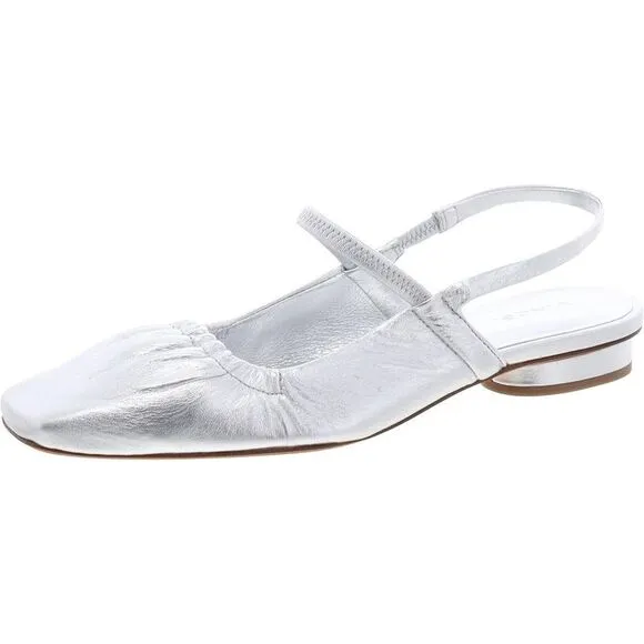 Vince Womens Venice Silver Leather Square Toe Slip On Slingbacks Shoes New