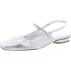 Vince Womens Venice Silver Leather Square Toe Slip On Slingbacks Shoes New