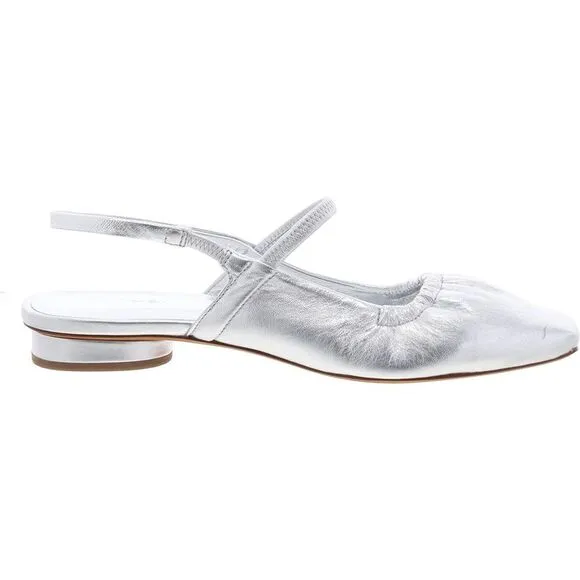 Vince Womens Venice Silver Leather Square Toe Slip On Slingbacks Shoes New