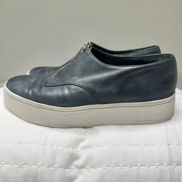 Vince Women’s Warner Zip Platform Slip On Sneakers Shoes 8M Black Leather