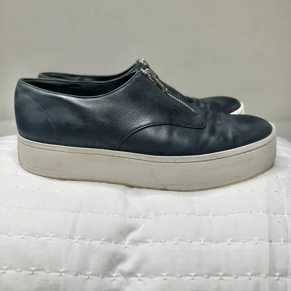 Vince Women’s Warner Zip Platform Slip On Sneakers Shoes 8M Black Leather