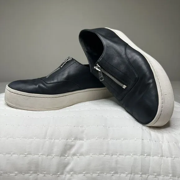 Vince Women’s Warner Zip Platform Slip On Sneakers Shoes 8M Black Leather