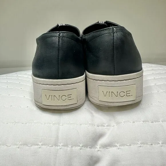 Vince Women’s Warner Zip Platform Slip On Sneakers Shoes 8M Black Leather