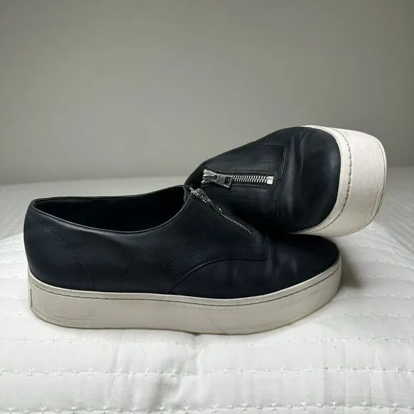 Vince Women’s Warner Zip Platform Slip On Sneakers Shoes 8M Black Leather