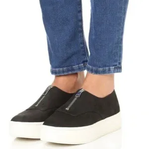Vince Women’s Warner Zip Platform Slip On Sneakers Shoes 8M Black Leather