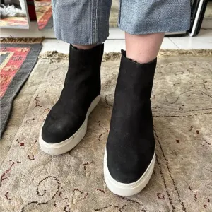 Vince black suede sneaker boots with sheep fur lining. Super cozy.