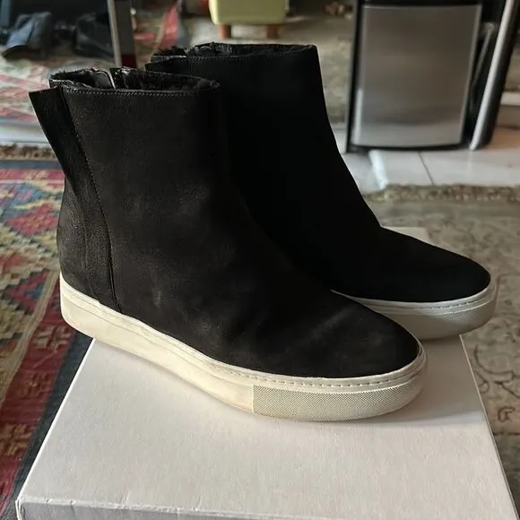 Vince black suede sneaker boots with sheep fur lining. Super cozy.