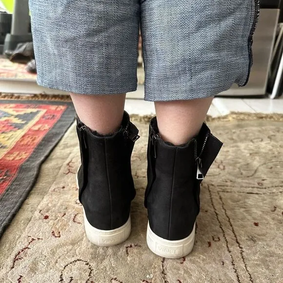 Vince black suede sneaker boots with sheep fur lining. Super cozy.