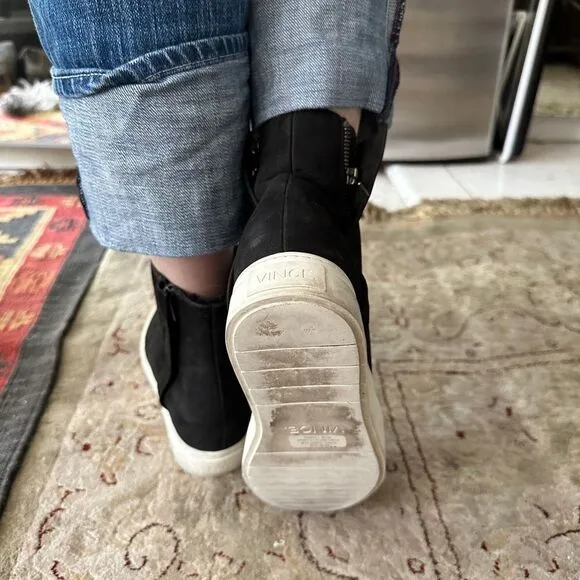 Vince black suede sneaker boots with sheep fur lining. Super cozy.