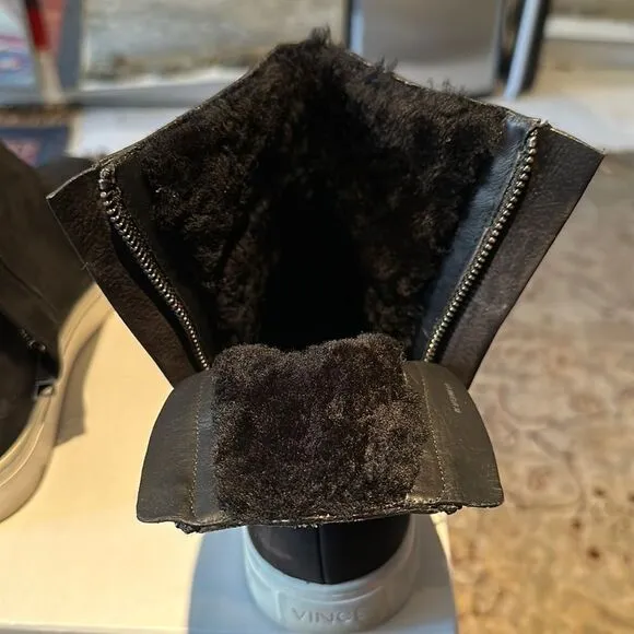 Vince black suede sneaker boots with sheep fur lining. Super cozy.