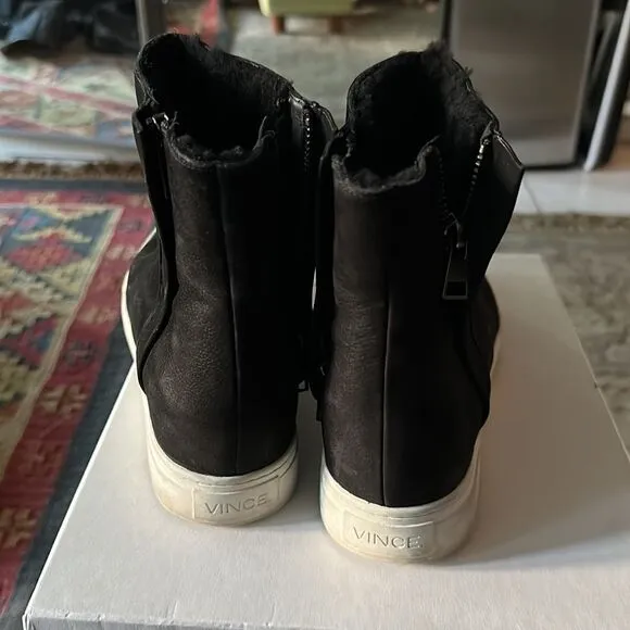 Vince black suede sneaker boots with sheep fur lining. Super cozy.