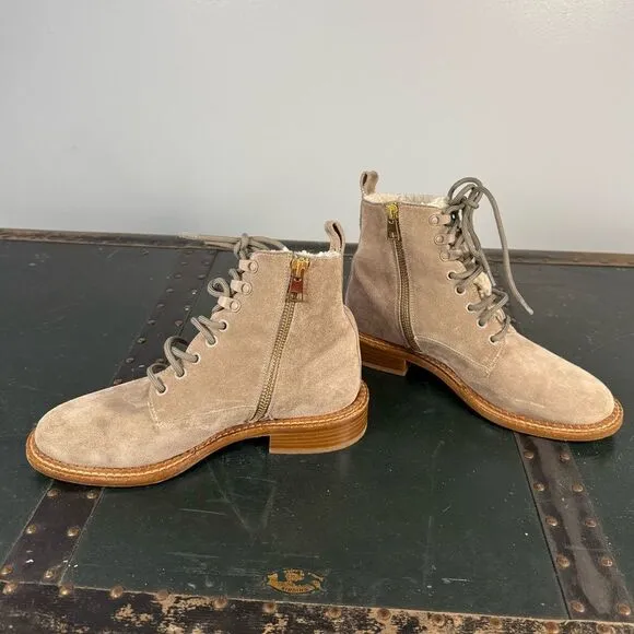 Vince Brown Tan Suede Shearling Cabria 3 Lace Up Combat Boots Size 5 US
